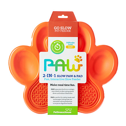 PetDreamhouse 2-in-1 Paw Slow Feeder & Lick Pad Oranje